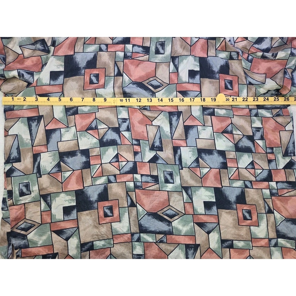 Vintage 90s Silk Blouse 2X Abstract Geometric Print Short Sleeve Button Back Top - Picture 6 of 8